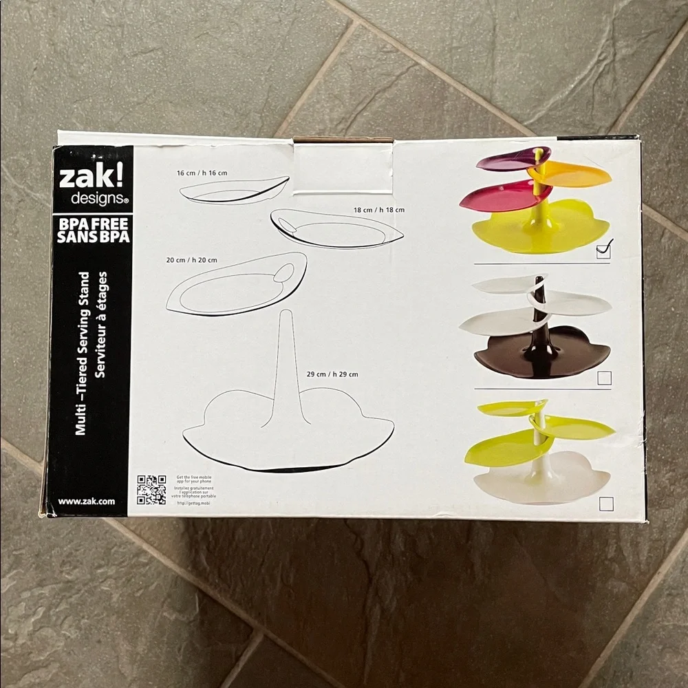 Zak! Colorful Tiered Serving Tray and matching plates.